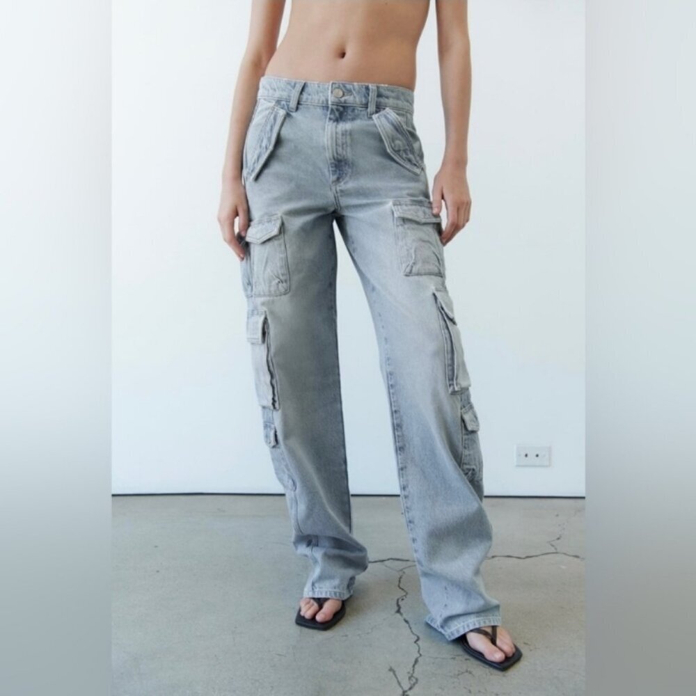 Zara Mid-Rise Multiple Pockets Baggy Jeans Size 6